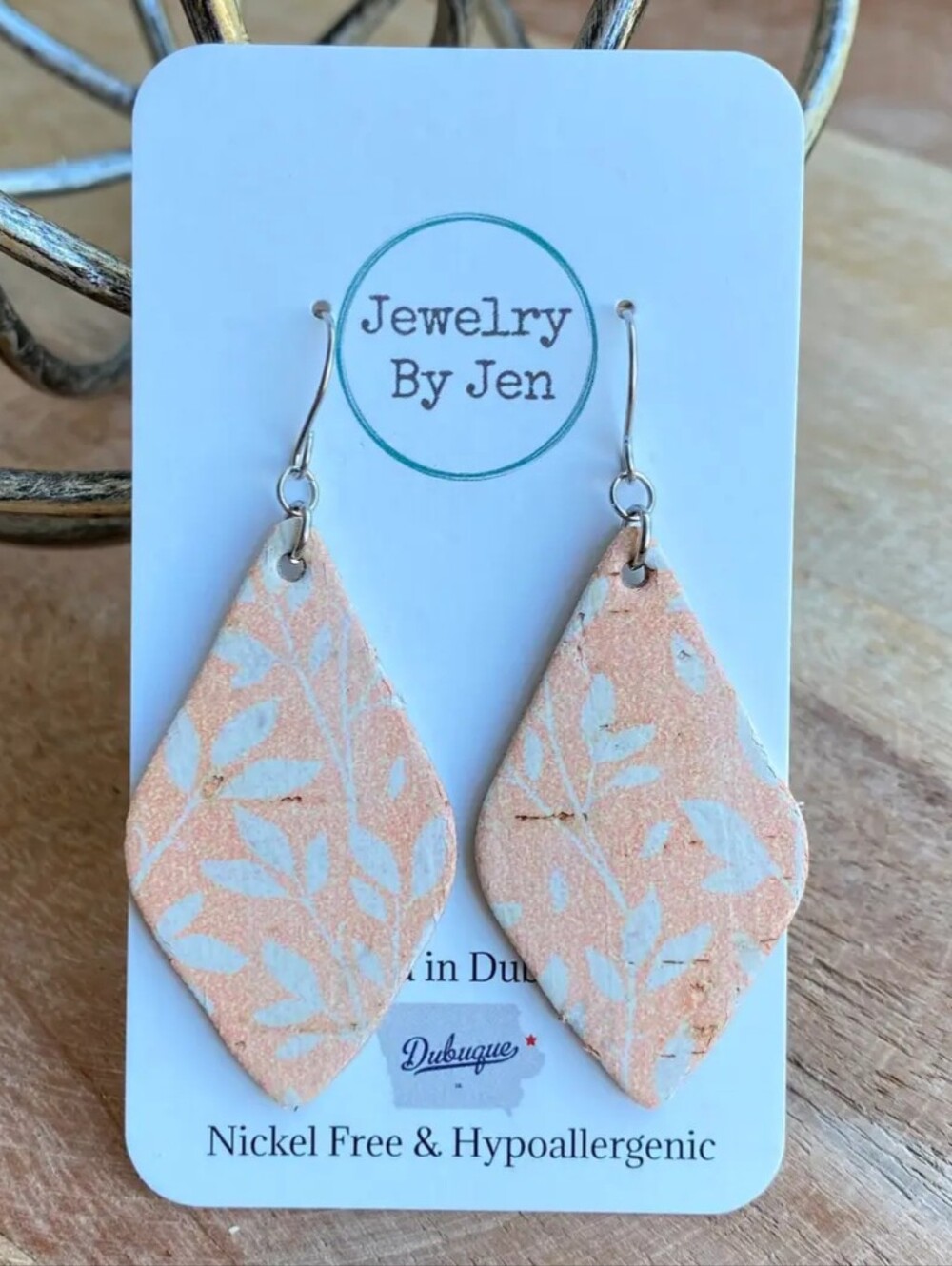 Pink Leaf Pattern Diamond Drop Earrings